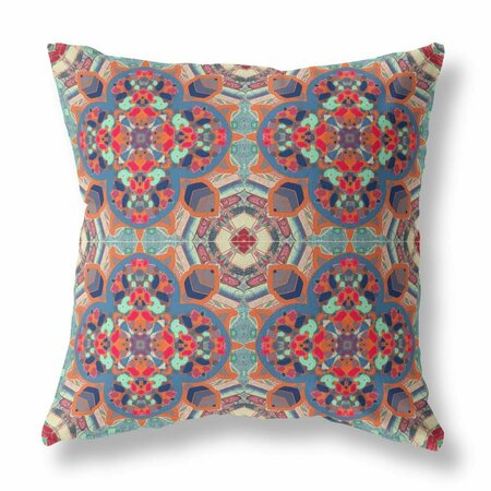 PALACEDESIGNS 20 in. Cloverleaf Indoor & Outdoor Throw Pillow Orange Blue & Aqua PA3093747